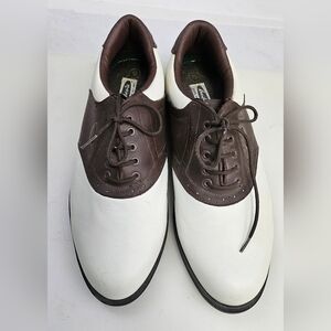 Mens Andante‎ Spikeless Leather Golf Shoes White Brown Low Top Lace Up Size 10